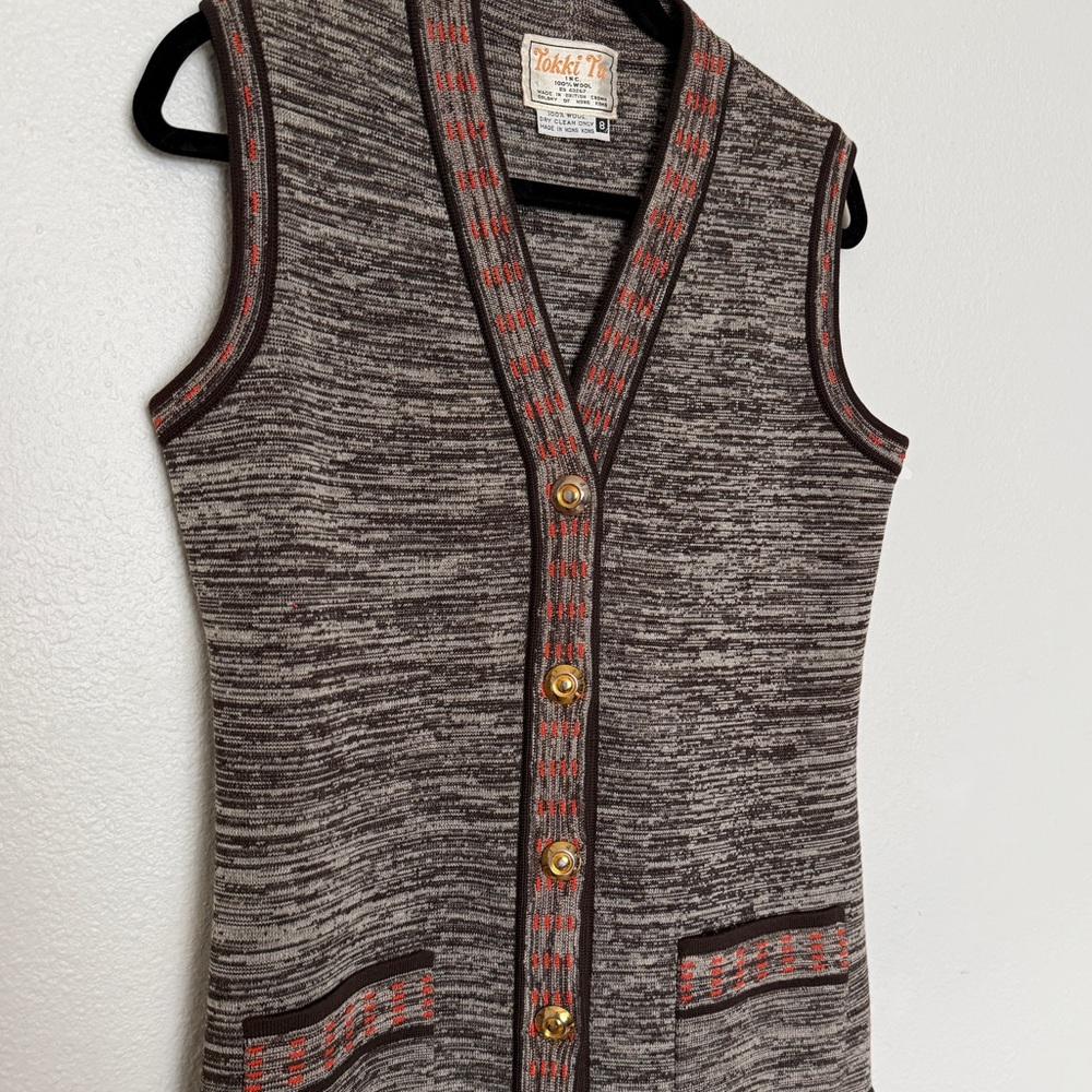 Vintage 60s 70s 100% Wool Cardigan Vest by Tokki Tu - Picture 2 of 6